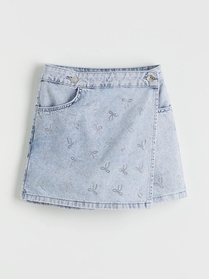 Lc Waikiki Yeni Sezon Taşlı Kız Çocuk Jean Şort Etek
