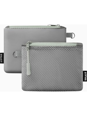 Vulkit Çift Fermuarlı 2'li Mini Seyahat Çantası Unisex Cüzdan