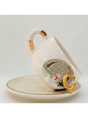 BSK Ceramics Handmade Kış Harfli Çay Fincanı Ç Harfi