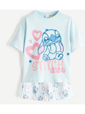Lc Waikiki Yeni Sezon Kız Çocuk Stitch Baskılı Şortlu Pijama Takımı