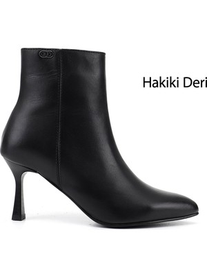Gönderi(r) Kadın Siyah  Fermuarlı Sivri Burun Hakiki Deri Bot