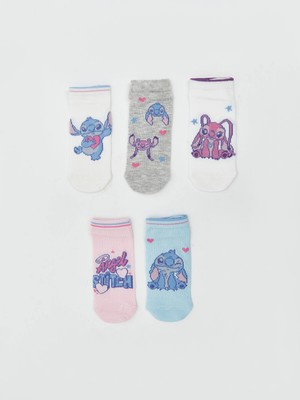 Lc Waikiki Yeni Sezon Stitch ve Angel Desenli Kız Çocuk Patik Çorap 5'li