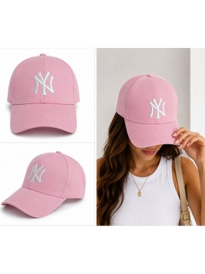 Gülümser Shop Pembe Ny New York Nakışlı Unisex Beyzbol Şapkası – Ayarlanabilir Cırt Cırtlı Spor Şapka
