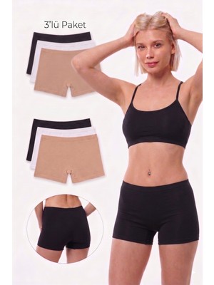 Nacar Store Kadın 3\'lü Karışık Paket Likralı Pamuklu Esnek Rahat Boxer Şort Tayt