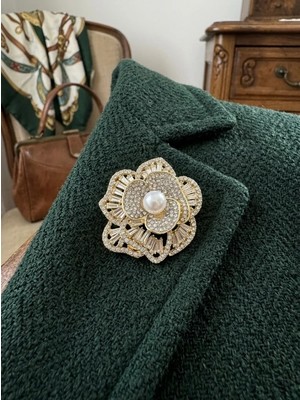Retrobird Tasarım Vintage Kamelya Çiçeği Broş Yaka Iğnesi Kadın Altın Renkli