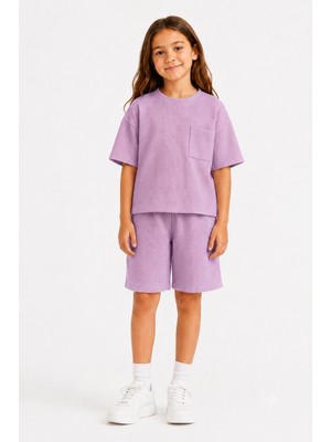 Monox Unisex 5-12 Yaş Petek Dokulu Oversize Yazlık Şort Tişört Takım