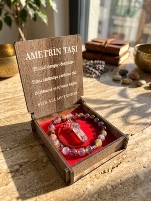 Meneva Aksesuar Ametrin Doğal Taş Kolye, Bileklik Özel Hediye Seti