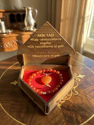 Meneva Aksesuar Akik Taşı Doğal Taş Kolye, Bileklik ve Yüzük Özel Hediye Seti
