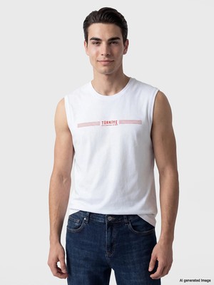 Lc Waikiki Yeni Sezon Bisiklet Yaka Türkiye Baskılı Erkek Kolsuz Tişört