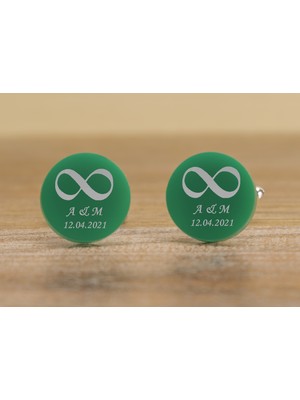 Hediye Shop Kişiye Özel Sonsuzluk Işareti ve Çift Harfli ve Tarihli Gümüş Kaplama Kol Düğmesi