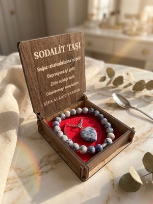 Meneva Aksesuar Sodalit Doğal Taş Kolye, Bileklik Özel Hediye Seti