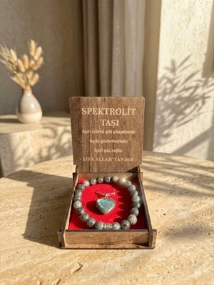 Meneva Aksesuar Spektrolit Doğal Taş Kolye, Bileklik Özel Hediye Seti
