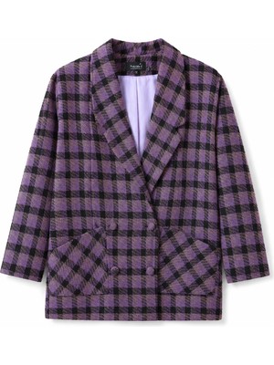 Retrobird 90'lar Retro Model Oversize Tasarım Ekose Ceket Kadın Lila