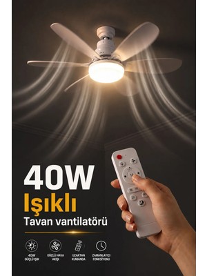 CoverZone 40W Tavan Tipi Fan Uzaktan Kumandalı LED Aydınlatmalı 52 cm Pervane 3 Kademeli Hız Ayarlı Beyaz Doğal Sıcak Işık,zamanlayıcılı Sessiz, Hafıza Fonksiyonlu Ekonomik Versiyon | (V40W - Beyaz)