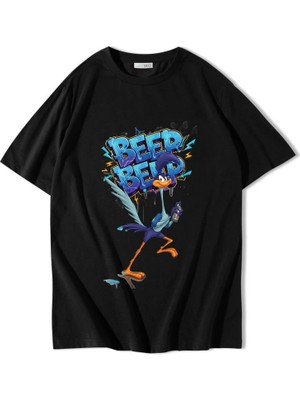 Brz Collection Unisex Oversize Beep Beep T-Shirt Siyah