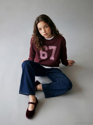 Lc Waikiki Yeni Sezon Bisiklet Yaka Baskılı Kız Çocuk Kalın Sweatshirt