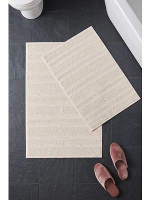 Dekozer Luna Ekru-Kırık Beyaz 2’li Paspas Takımı Banyo, Yumuşak,makinede YIKANABILIR,60X100+50X60