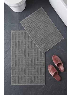 Dekozer Lunaantrasit/gri  2’li Paspas Takımı Banyo, Yumuşak,makinede YIKANABILIR,60X100+50X60