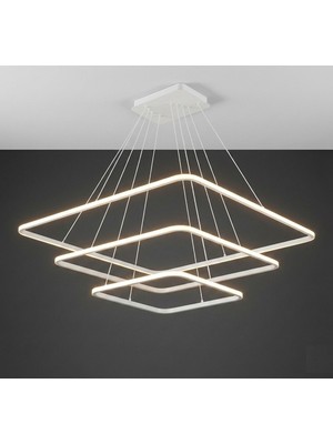 Lzy Avize Store Modern 3'lü Kare Beyaz Kasa Beyaz Işıklı LED Avize & Şık Salon Aydınlatma