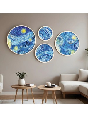 Huhuli Ahşap Çerçeveli Modern 4'lü Yuvarlak Tablo Seti HUHU291