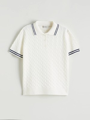 Lc Waikiki Yeni Sezon Polo Yaka Desenli Kız Çocuk Triko Kazak