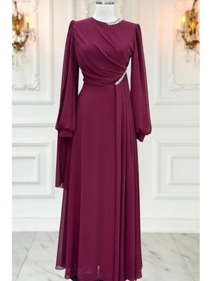 Modaviki Feza Abiye Elbise Bordo ISR1060