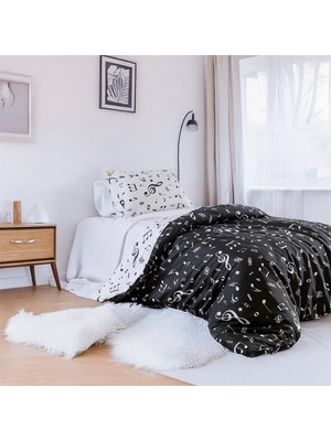 Upstyle Kolay Ütülenir Nevresim Takımı Tek Kişilik Melodiy Siyah