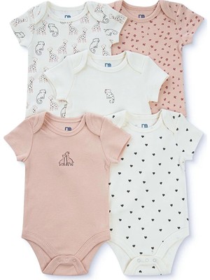 Mothercare Kız Bebek 5li Body Hayvan Baskılı Çıtçıtlı Zarf Yaka Long Sleeve