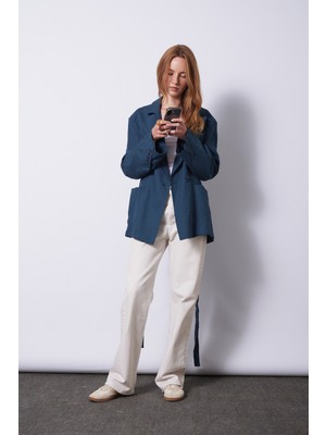 Nisan Triko Keten Karışımlı Kuşaklı Blazer Ceket