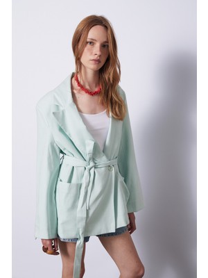 Nisan Triko Keten Karışımlı Kuşaklı Blazer Ceket