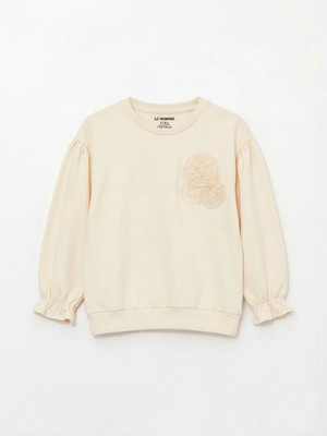 Lc Waikiki Yeni Sezon Bisiklet Yaka Çiçek Aplikeli Kız Çocuk Sweatshirt