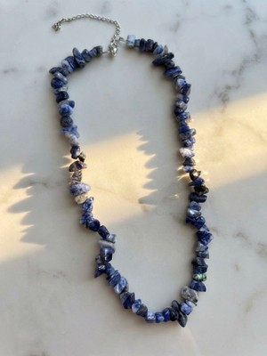Meneva Aksesuar Lapis Lazuli Kırık Taş Doğal Taş Kolye