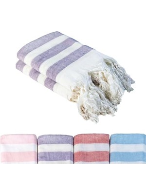 Die Grup Lila 2'li - 90 x 180 cm - Ince & Trparan - Kadınlar Için Ipeksi Yumuşak Peştamal - Bambu & Pamuk Karışımı - Dokuma Şeritleri Solmaz ve Uzun Ömürlü - Dektif Hediyelik Peştamal