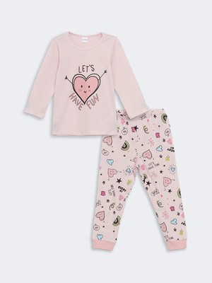 Lc Waikiki Yeni Sezon Bisiklet Yaka Baskılı Kız Çocuk Pijama Takımı