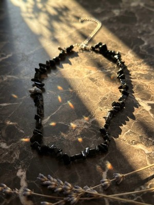 Meneva Aksesuar Obsidyen Kırık Taş Doğal Taş Kolye