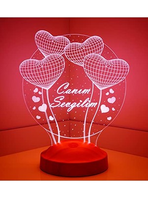 Die Grup 14 Şubat Hediyesi Canım Sevgilim, Sevgililer Günü Hediyesi Balon Kalpler Küre 3 Boyutlu 3D LED Lamba Gece ve Masa Lambası