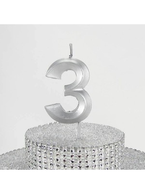 Die Grup 3 Üç Rakamlı Gümüş Gri Mum 6.5 cm