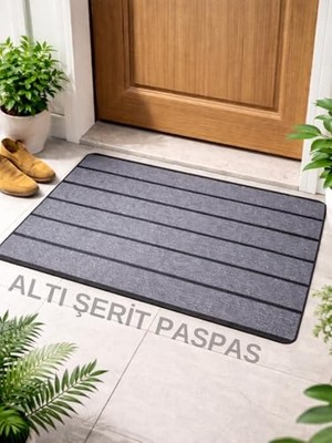 Die Grup Beylini Şerit Desenli Kapı Önü Paspası Kaymaz Taban Dayanıklı Su Geçirmez Emici Nem Toz Uv Dayanıklı 45X70CM (Bordo)