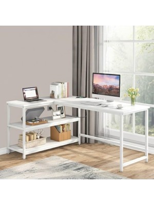 Die Grup 8922 160CM L Masa Oyun Masası Çalışma Masası Kitaplıklı Masa Ofis Masası Yazı Masası Beyaz