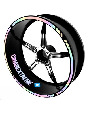 Die Grup Hypnotic Gökkuşağı Hologram Efektli 4 Parçalı Kesikli Motosiklet Jant Şeridi Sticker