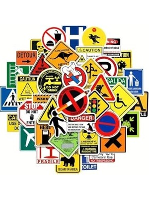 Die Grup 50 Adet Uyarı Levha Sticker Seti