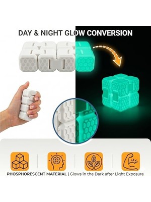 Die Grup Fidget Cube Stres Küpü - ( Glow ) - 6 Fonksiyonlu Odaklanma ve Zihin Egzersizi