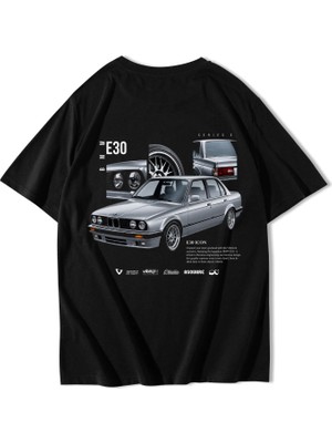 Brz Collection Unisex Oversize Icon E30 Icon T-Shirt Siyah