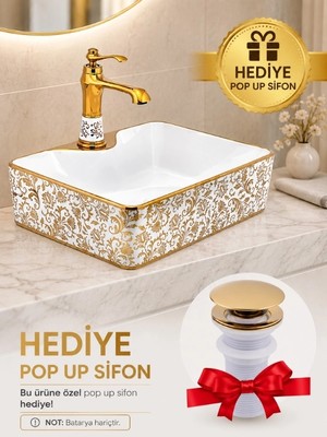 FUALORA Banyo Seramik Çanak Lavabo 48*37*13 cm Pop Up Sifon Dahil