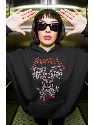 Sevbano Baby Metal Rock Metal Müzik Grubu Sırt Baskılı Unisex Oversize Premium Hoodie
