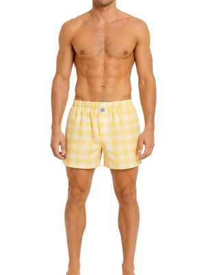 The Don Poplin Erkek Boxer Açık Sarı Ekose Desenli