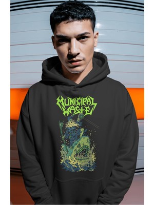 Sevbano Municipal Waste Rock Metal Müzik Grubu Sırt Baskılı Unisex Oversize Premium Hoodie
