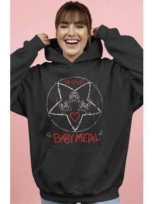 Sevbano Baby Metal Rock Metal Müzik Grubu Sırt Baskılı Unisex Oversize Premium Hoodie