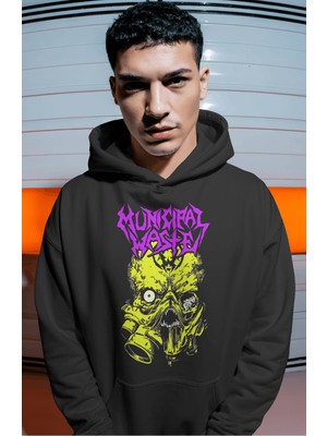 Sevbano Municipal Waste Rock Metal Müzik Grubu Sırt Baskılı Unisex Oversize Premium Hoodie