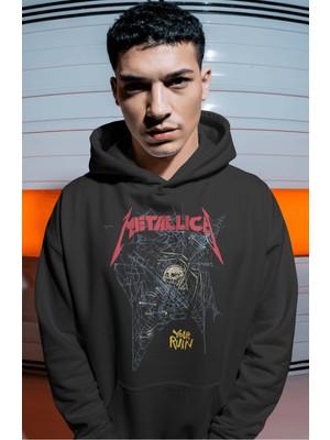 Sevbano Metallica Rock Metal Müzik Grubu Sırt Baskılı Unisex Oversize Premium Hoodie